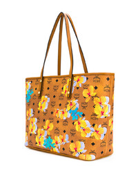 rotbraune Shopper Tasche aus Leder mit Blumenmuster von MCM