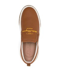 rotbraune Slip-On Sneakers aus Leder von Ferragamo