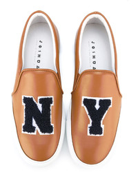 rotbraune Slip-On Sneakers aus Leder von Joshua Sanders