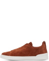 rotbraune Slip-On Sneakers aus Wildleder von Zegna