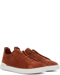 rotbraune Slip-On Sneakers aus Wildleder von Zegna