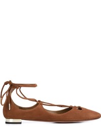 rotbraune Wildleder Ballerinas von Aquazzura