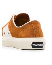 rotbraune Wildleder niedrige Sneakers von Tom Ford