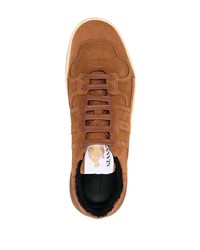 rotbraune Wildleder niedrige Sneakers von Lanvin