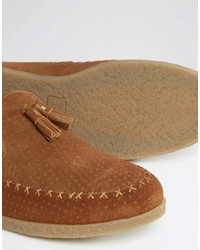 rotbraune Wildleder Slipper mit Quasten von Farah