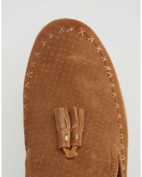 rotbraune Wildleder Slipper mit Quasten von Farah