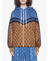 rotbrauner bedruckter Pullover mit einer Kapuze von Gucci