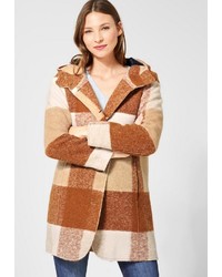 rotbrauner Fleece-Mantel mit Schottenmuster von STREET ONE