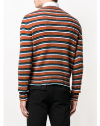 rotbrauner horizontal gestreifter Pullover mit einem Rundhalsausschnitt von Prada