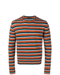 rotbrauner horizontal gestreifter Pullover mit einem Rundhalsausschnitt von Prada