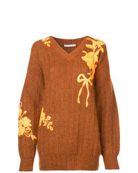 rotbrauner Oversize Pullover mit Blumenmuster
