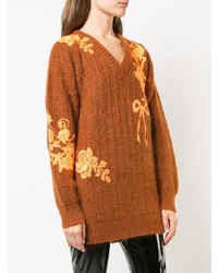 rotbrauner Oversize Pullover mit Blumenmuster von Christopher Kane