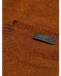 rotbrauner Pullover mit einem Rundhalsausschnitt von Prada