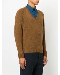 rotbrauner Pullover mit einem V-Ausschnitt von Prada