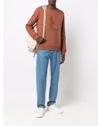 rotbraunes bedrucktes Fleece-Sweatshirt von Calvin Klein Jeans