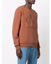 rotbraunes bedrucktes Fleece-Sweatshirt von Calvin Klein Jeans
