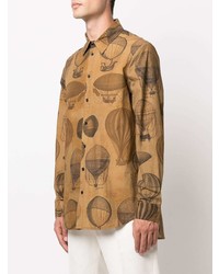 rotbraunes bedrucktes Langarmhemd von Uma Wang