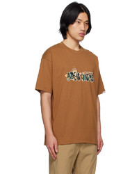 rotbraunes bedrucktes T-Shirt mit einem Rundhalsausschnitt von AAPE BY A BATHING APE