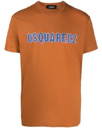 rotbraunes bedrucktes T-Shirt mit einem Rundhalsausschnitt von DSQUARED2