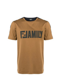 rotbraunes bedrucktes T-Shirt mit einem Rundhalsausschnitt von Fendi