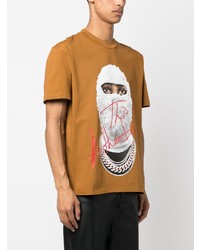 rotbraunes bedrucktes T-Shirt mit einem Rundhalsausschnitt von Ih Nom Uh Nit