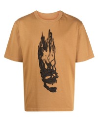 rotbraunes bedrucktes T-Shirt mit einem Rundhalsausschnitt von Heron Preston