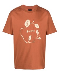 rotbraunes bedrucktes T-Shirt mit einem Rundhalsausschnitt von Jacquemus