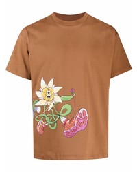 rotbraunes bedrucktes T-Shirt mit einem Rundhalsausschnitt von Jacquemus