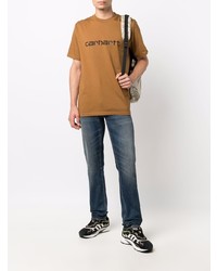 rotbraunes bedrucktes T-Shirt mit einem Rundhalsausschnitt von Carhartt WIP