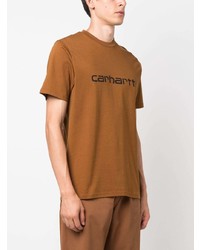 rotbraunes bedrucktes T-Shirt mit einem Rundhalsausschnitt von Carhartt WIP