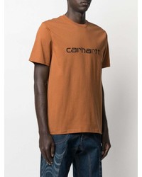 rotbraunes bedrucktes T-Shirt mit einem Rundhalsausschnitt von Carhartt WIP