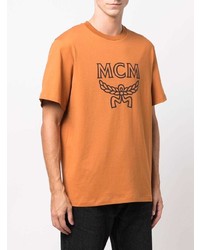 rotbraunes bedrucktes T-Shirt mit einem Rundhalsausschnitt von MCM