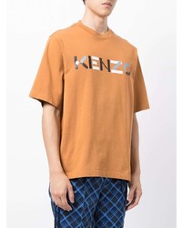 rotbraunes bedrucktes T-Shirt mit einem Rundhalsausschnitt von Kenzo