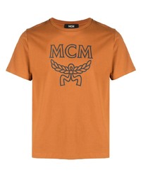 rotbraunes bedrucktes T-Shirt mit einem Rundhalsausschnitt von MCM