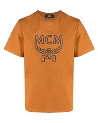 rotbraunes bedrucktes T-Shirt mit einem Rundhalsausschnitt von MCM