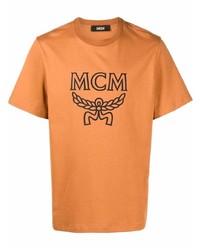 rotbraunes bedrucktes T-Shirt mit einem Rundhalsausschnitt von MCM