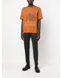 rotbraunes bedrucktes T-Shirt mit einem Rundhalsausschnitt von Zegna