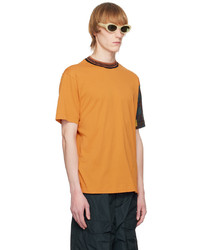 rotbraunes bedrucktes T-Shirt mit einem Rundhalsausschnitt von Dries Van Noten
