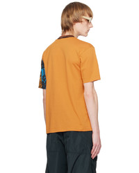 rotbraunes bedrucktes T-Shirt mit einem Rundhalsausschnitt von Dries Van Noten