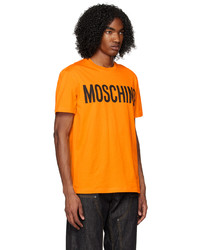 rotbraunes bedrucktes T-Shirt mit einem Rundhalsausschnitt von Moschino
