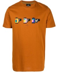 rotbraunes bedrucktes T-Shirt mit einem Rundhalsausschnitt von PS Paul Smith