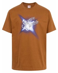 rotbraunes bedrucktes T-Shirt mit einem Rundhalsausschnitt von Supreme