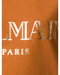 rotbraunes bedrucktes T-shirt von Balmain