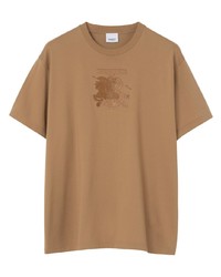 rotbraunes besticktes T-Shirt mit einem Rundhalsausschnitt von Burberry
