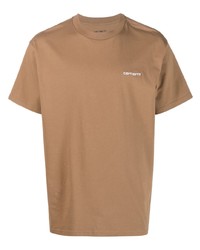 rotbraunes besticktes T-Shirt mit einem Rundhalsausschnitt von Carhartt WIP