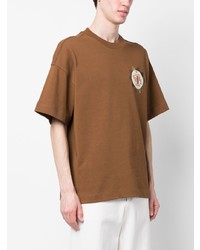 rotbraunes besticktes T-Shirt mit einem Rundhalsausschnitt von Emporio Armani