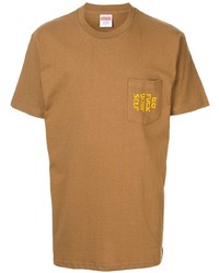 rotbraunes besticktes T-Shirt mit einem Rundhalsausschnitt von Supreme