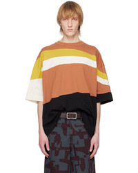rotbraunes horizontal gestreiftes T-Shirt mit einem Rundhalsausschnitt von Dries Van Noten