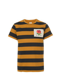 rotbraunes horizontal gestreiftes T-Shirt mit einem Rundhalsausschnitt von Kent & Curwen