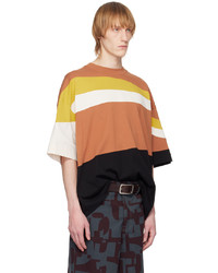 rotbraunes horizontal gestreiftes T-Shirt mit einem Rundhalsausschnitt von Dries Van Noten